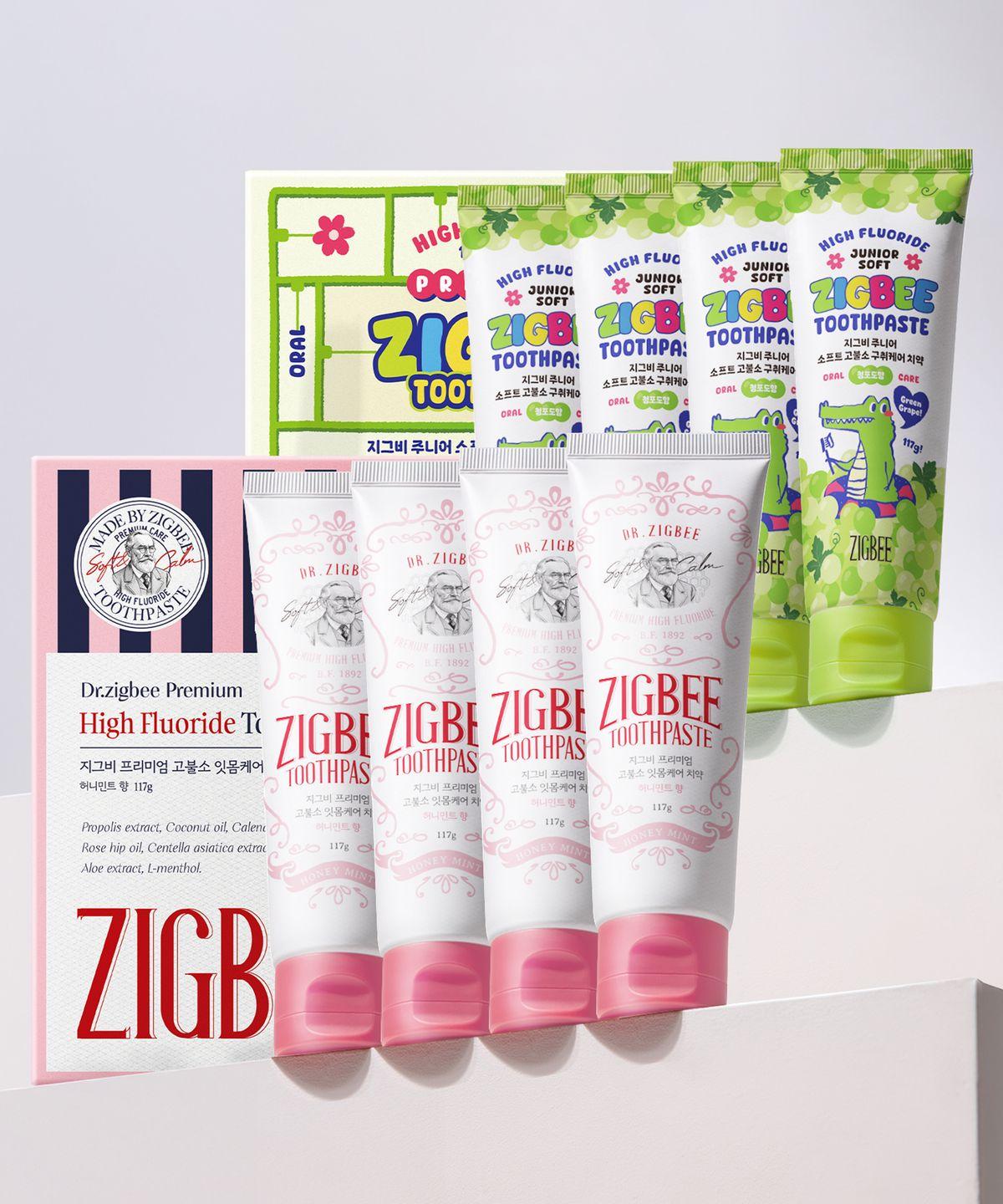 High-Fluoride Gum Care Toothpaste Honey Mint Flavor 117g (4 Packs) + Junior High-Fluoride Toothpaste Green Grape 117g (4 Packs)
