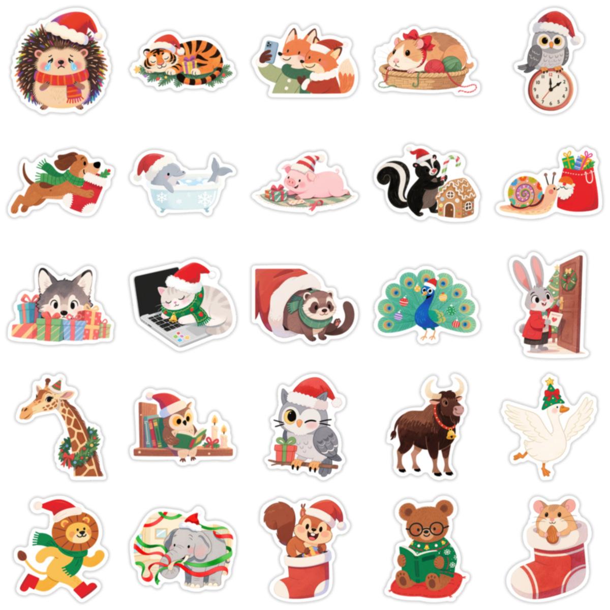

50 Cute Animal Cartoon Creative Stickers For Christmas To Decorate Phone Cases, Water Bottles, Desktops, And Journals One Size