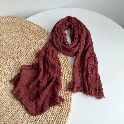 Solid Color Vintage 100% Cotton Scarf Sun Shawl Scarves Head Scarves Autumn Vintage Women Long Crinkled Scarves 60*220cm