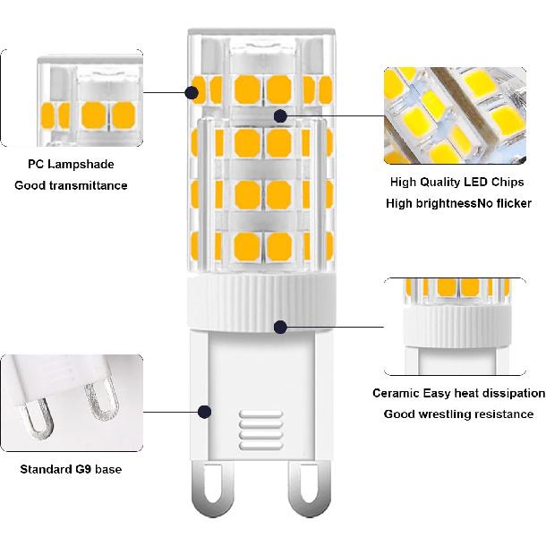 KCO Lighting G9 LED Light Bulb 3000K Warm White Non Dimmable G9 Light Bulb 7W Chandelier G9 LED Light Bulbs Bi Pin Base 360°Beam Angle (6-Pack)