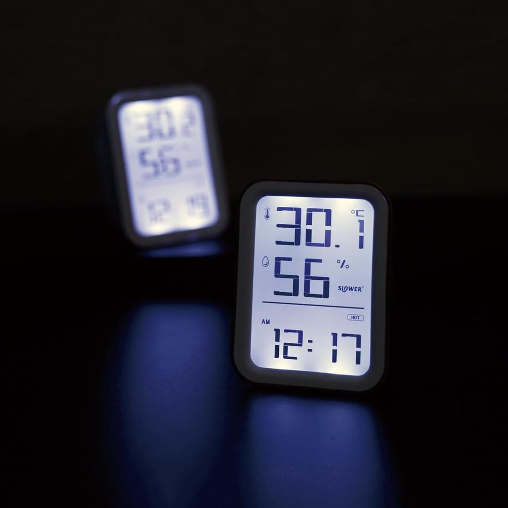 SLOWER [Temperature and Humidity Clock] Digital Desk Clock with Temperature and Humidity Display, Backlight, Alarm, White SLW424 Paz
