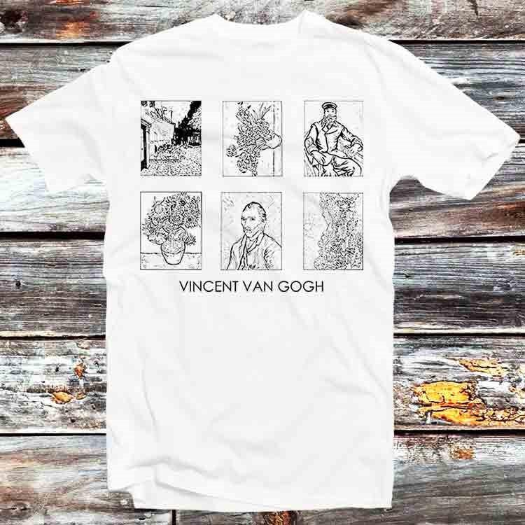 

Vincent Van Gogh Collage One Line Abstract Art T Shirt B1382 3XL