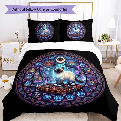 Cat Mandala Pattern Bedding,Quilt Set Quilt Cover Pillowcase Home Birthday Gift (1 * Duvet Cover + 2 * Pillowcase, Without Core)