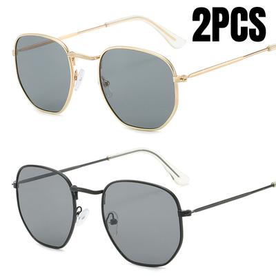 2PCS Square Retro Sunglasses Man Classic Vintage Sun Glasses Male Brand Designer Eyeglasses Small Frame Metal Oculos De Sol