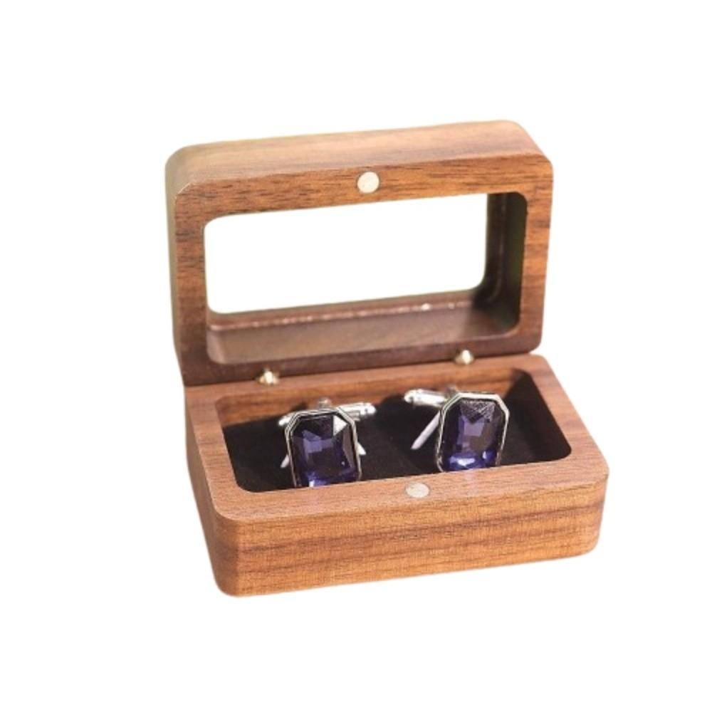 Double Slot Wooden Ring Box Rectangular Jewelry Ring Holder Black Walnut Cufflinks Box  Couples
