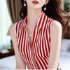 Women Black White Striped Sleeveless V Neck Blouse Elegant Office Casual Tank Tops