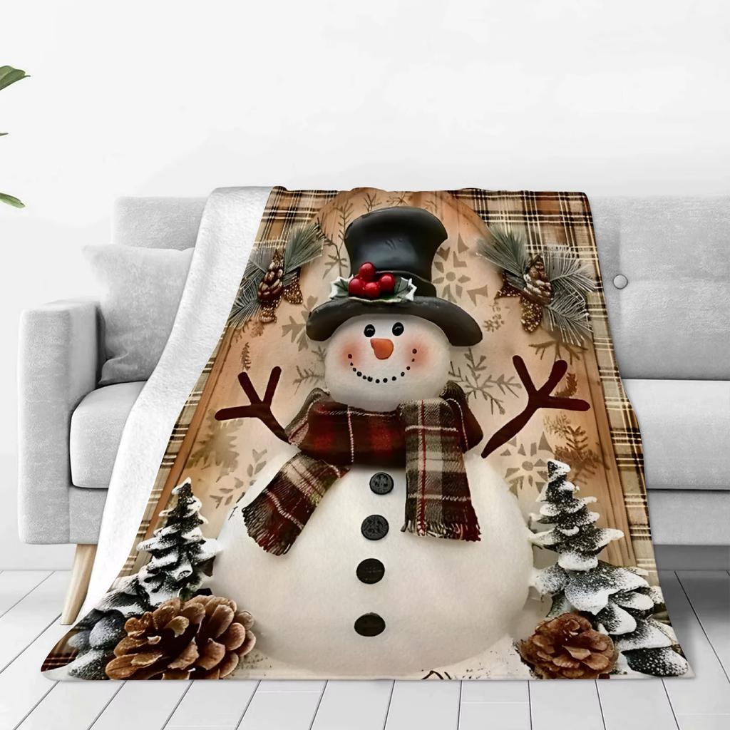 1 Stück Decke Weihnachtsbaum Schneemann Druck Glatte Flanelldecke für Zuhause Wohnzimmer Schlafzimmer Dekoration Neujahr Weihnachtsgeschenk