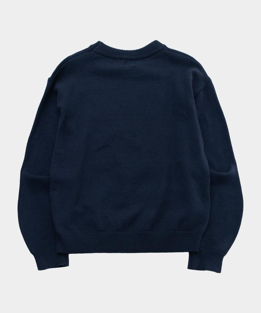 SOMEPLACE MAN Lettering Logo Contrast Round Neck Long Sleeve Oversized Knit Sweatshirt [Navy]