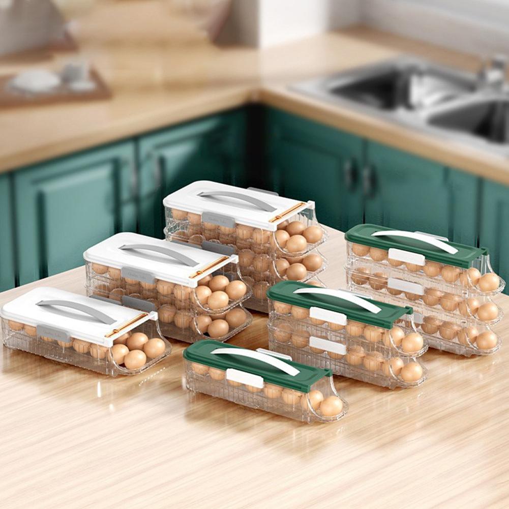 Fridge Egg Dispenser Space Saving Fridge Egg Rack 1/2/3 Layer Rolling Eggs Dispenser Organizer for Refrigerator Kitchen Cabinets