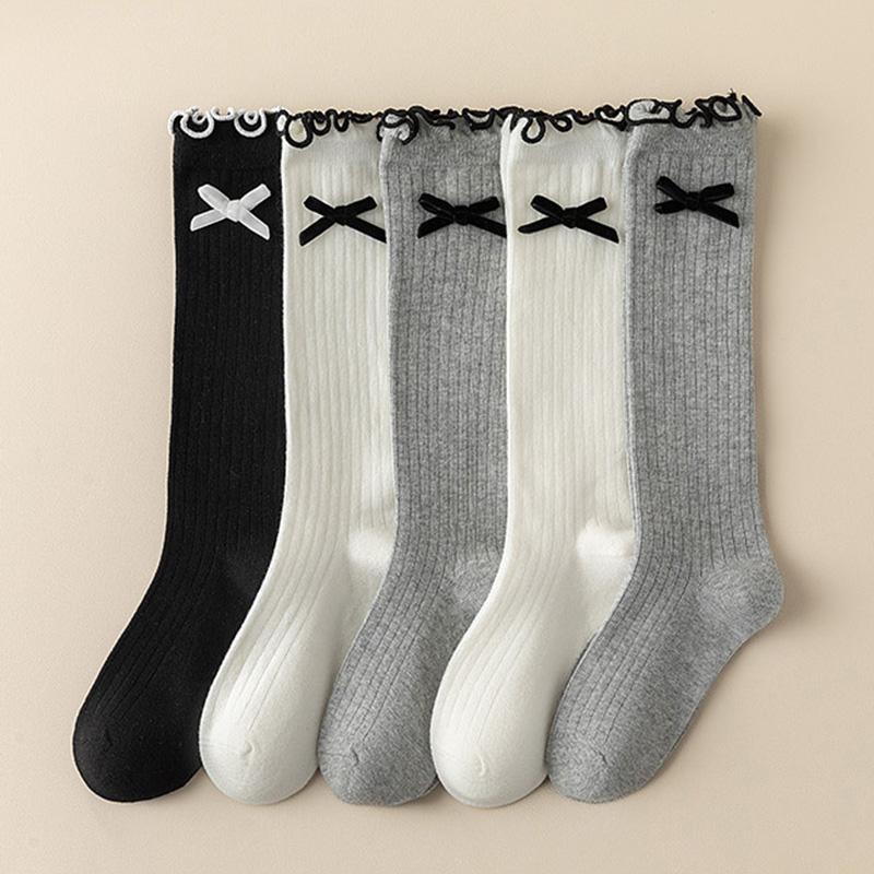 Girls White Bow Ruffle Knee High Socks Soft Lace Long Stockings Cute Spring Summer School Children Socks