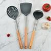 Silikon-Küchenutensilien-Set: 3-teiliger Holzgriff - Spatel, Bratspatel, Schöpfkelle und Schaumlöffel