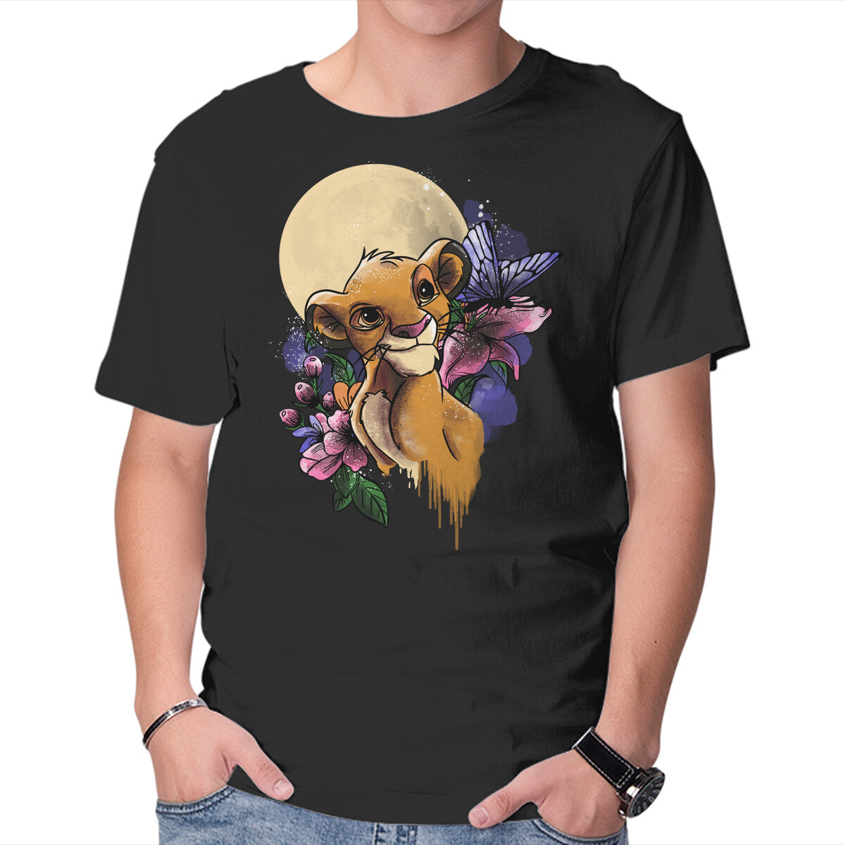 Unisex Crew Neck T-Shirt Moonlight Lion Cub Graphic Short Sleeve Casual Tee XXXXL