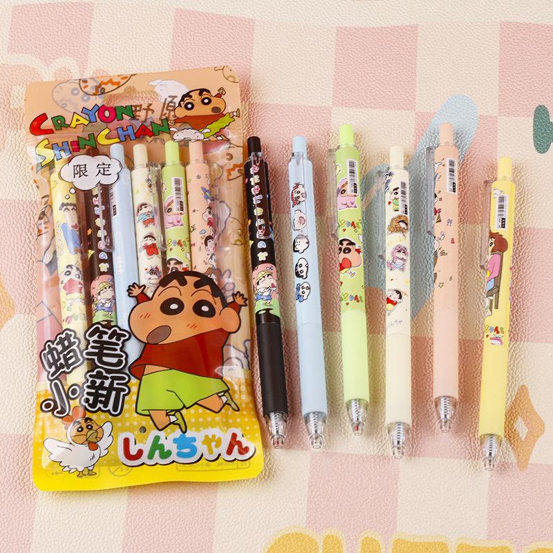 6Pcs/Set Kawaii Crayon Shin-Chan Gel Pen Cute 0.5Mm Black Ink Writing Smooth Pen Cartoon School Student Stationery Supplies Gift