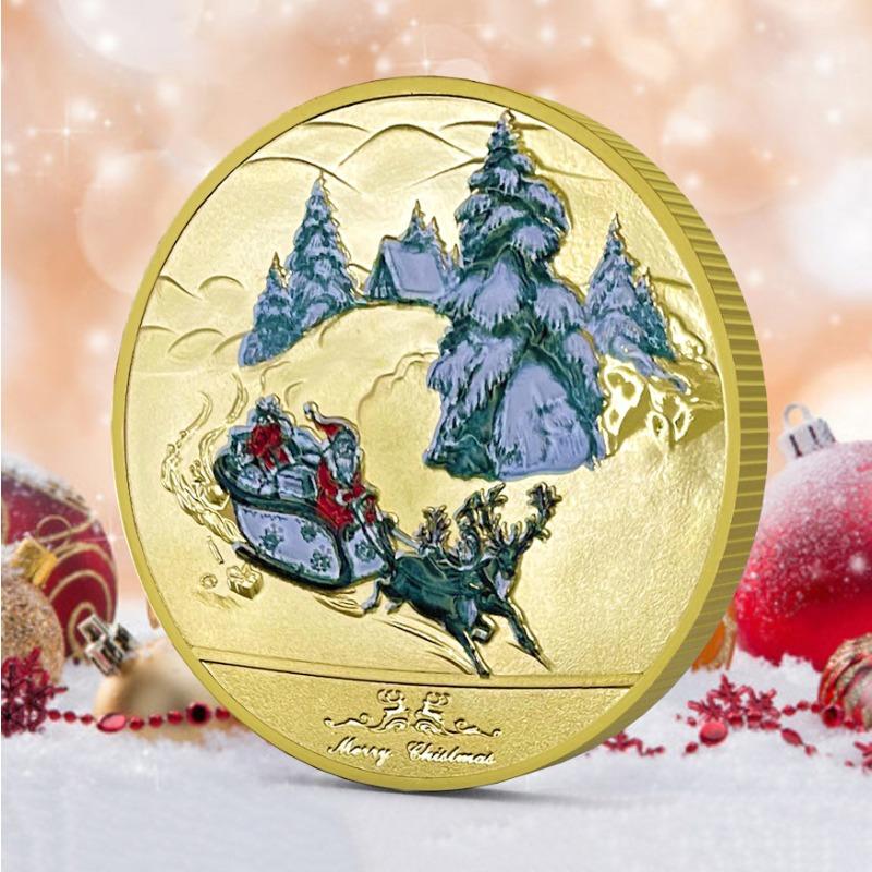 Christmas backpack decoration, commemorative coins, antique silver coins, Santa Claus, Christmas Eve, gifts, gold coins, silver coins, keychains