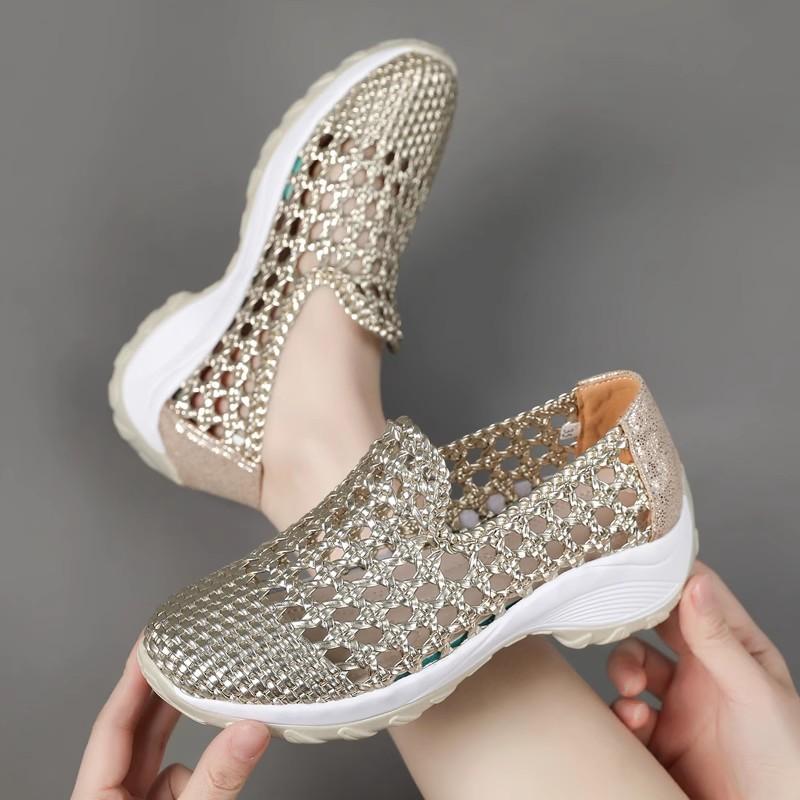Fashion GKTINOO 2025 Summer Hollow Woven Breathable Shoes Women Sandals Thick Soled Wedges Genuine Leather Shoes Summer Platform Sandals