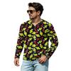 Men's Casual Loose Fit V-Neck Shirt with Christmas Print for Holiday Occasions