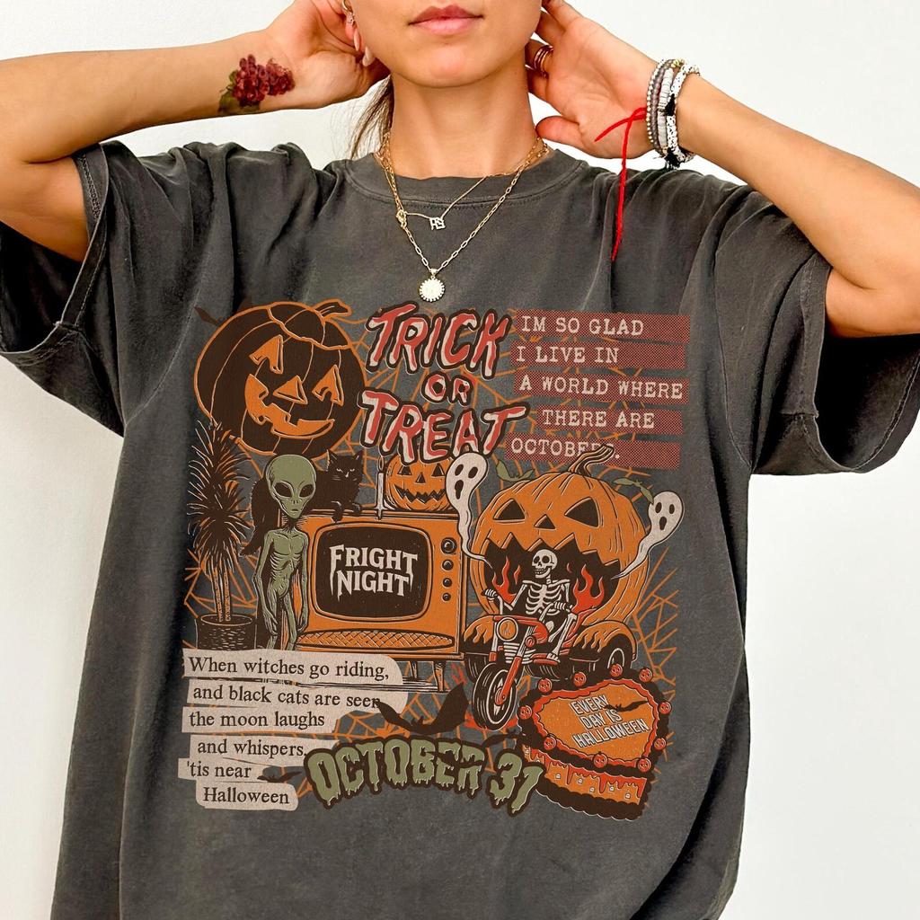 Retro Halloween Collage Comfort Colors Shirt, Spooky Ghost Graphic Tee, Cute Fall Halloween Shirt, Autumn Gift