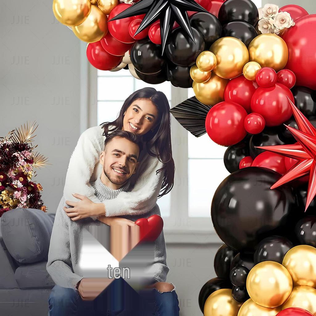 Elegant Red, Black & Gold Balloon Chain Set for Celebrations: Birthday, Graduation, Wedding