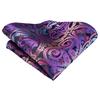Hi-Tie Erkek Ascot Kravat Seti İpek Mor Paisley Kravat Mendil Kol Düğmesi Broş