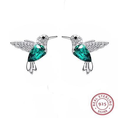 COCOM S925 Silber Kolibri Kristall Ohrstecker für Damen Mädchen Ohrringe Trend Weihnachten Feiner Schmuck Geschenk