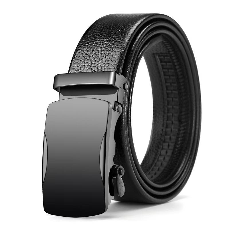 Men’s Automatic Buckle Leather Belt with Customizable Logo - Perfect for Business and Casual Wear