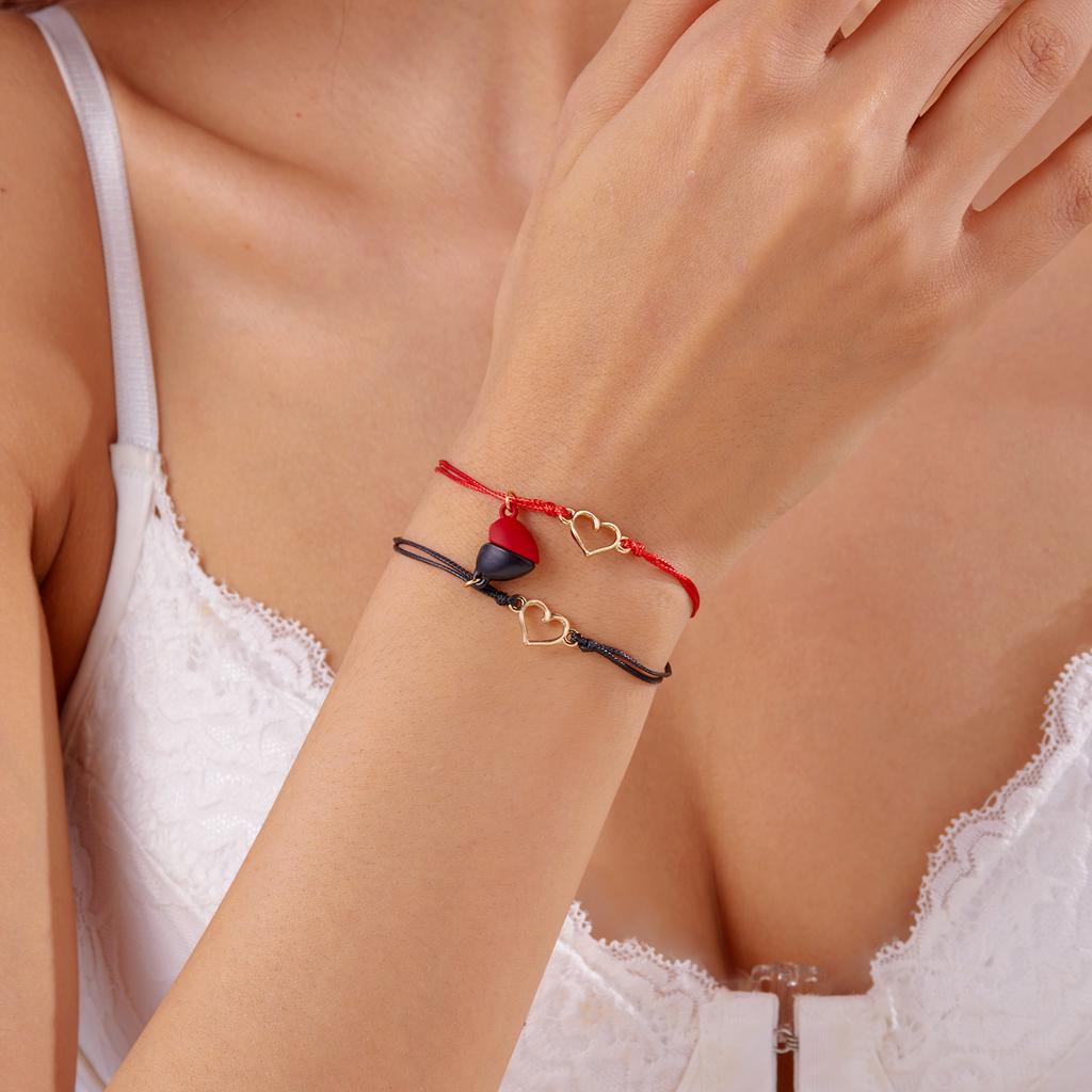 Magnetic Heart Matching Couple Bracelets Adjustable Red Rope Chain Friendship Jewelry for Men and Women