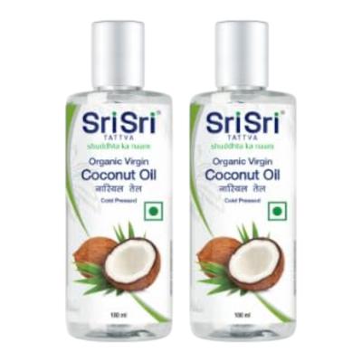 Sri Sri Tattva Olio di Cocco Vergine Biologico 100ml X Confezione da 2 | Olio Naturale Pressato a Freddo per Capelli e Pelle