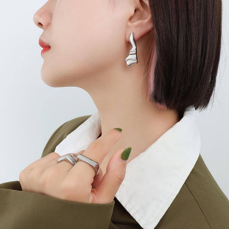 European and American Titanium Steel Non-Fade Cold Style Exaggerated Hoop and Cuff Earrings