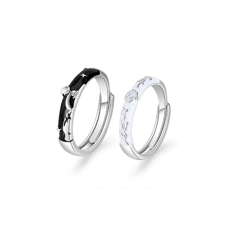 The Little Prince & Rose Sterling Silver Couple Rings - Unique Design Gift for Girlfriend