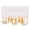 XP17 Women's Retro Geometric Butterfly Pearl Hoop Earrings Set