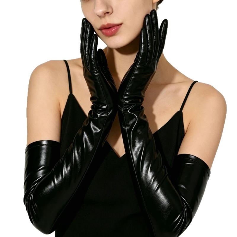 Sexy Lackleder Damen Eng Lange Handschuhe Punk Rock Hiphop Jazz Disco Pole Dance Metallische Fäustlinge Halloween Cosplay