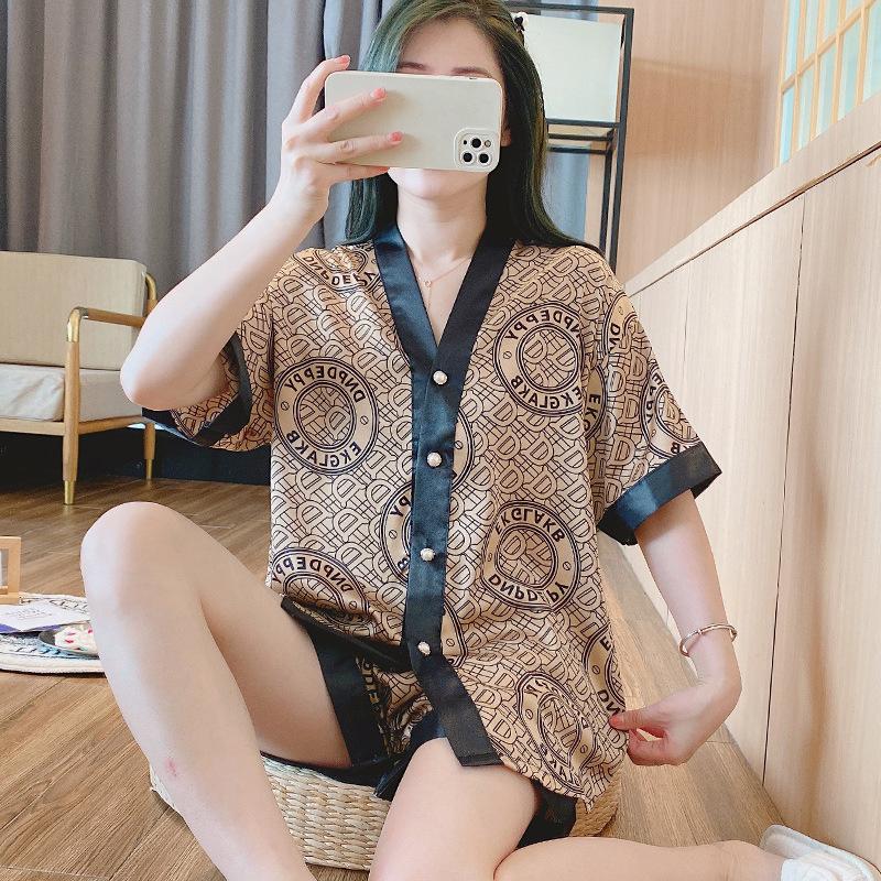 Damen Seidensatin-Pyjama-Set Zweiteilige Nachtwäsche Loungewear Button-Down-Pyjama Damen Homewear Shorts Set Mädchen Sexy Nachtwäsche