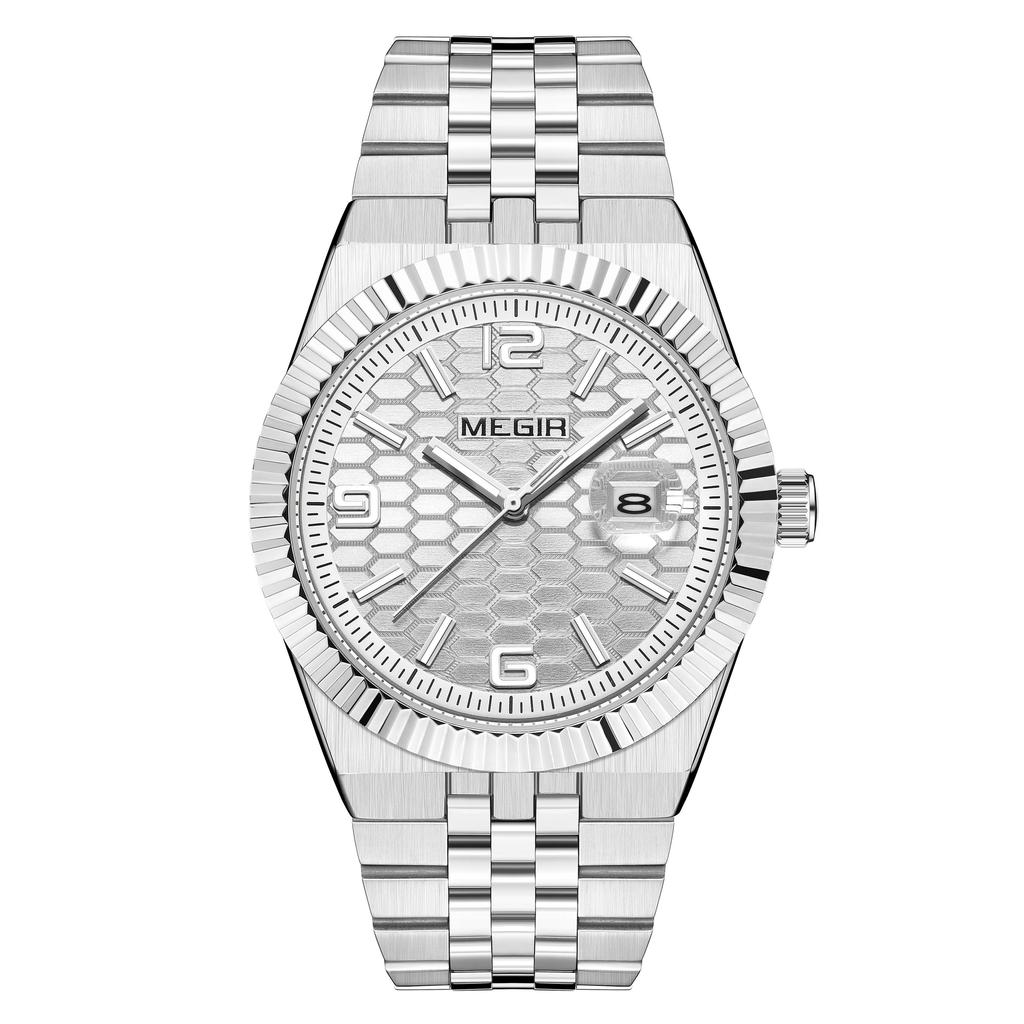 Megir Large Dial Business Leisure Watch Stainless Steel Waterproof Luminous Man Wristwatch Clock Auto Date Gift for Men Reloj Hombre 1101