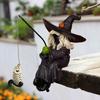 Halloween Fiskende Heks Figur Skummel Tegneserie Heks Statue Resin Skulptur Hjemmekontor Skrivebord Høytidsfest Dekorasjon Ornament