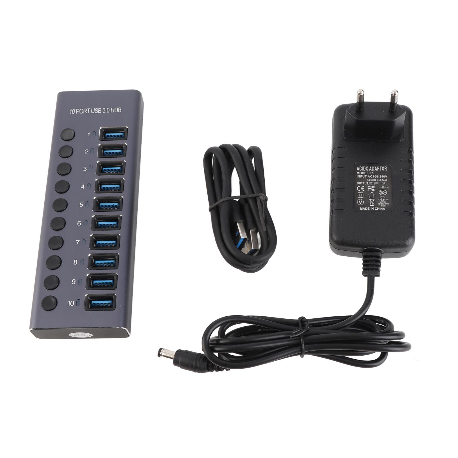 

985A 10 Port USB 3.0 Hub USB Splitter Hub USB Docking Station 300MB/S High Speed Transmit for Laptop PC Smartphone Tablet