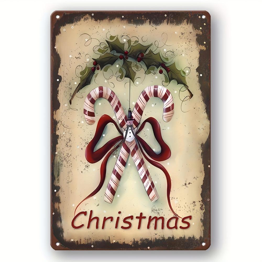X Vintage Christmas Candy Tin Sign Retro Aluminum Art with Santa Gingerbread Kitchen Home Decor