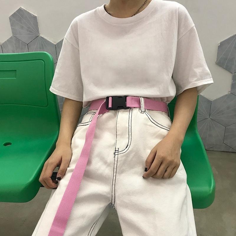 Adults Adjustable Unisex Canvas Belts Vintage Nylon Buckle Elastic Solid Color Long Waistband