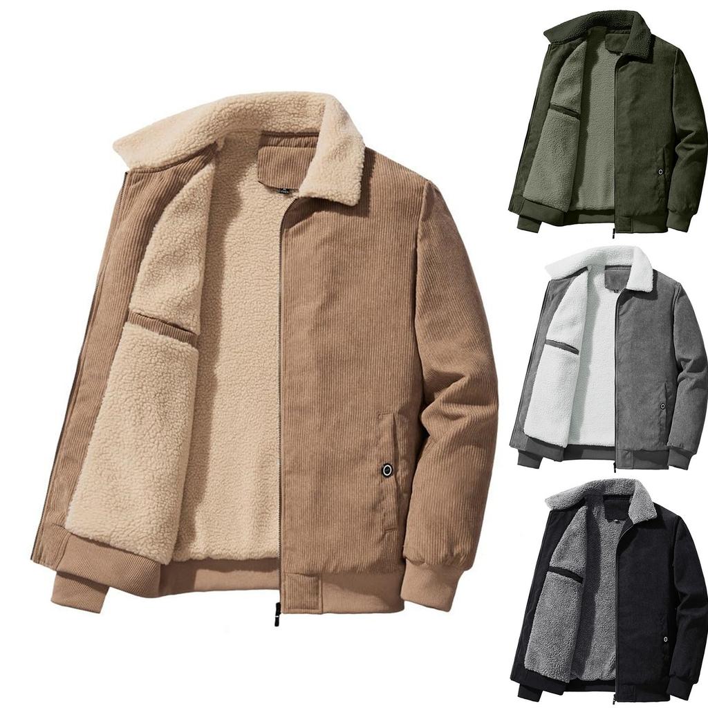 Men's New Winter Fashion Casual Retro Thick Men's Standing Collar Warm Corduroy
