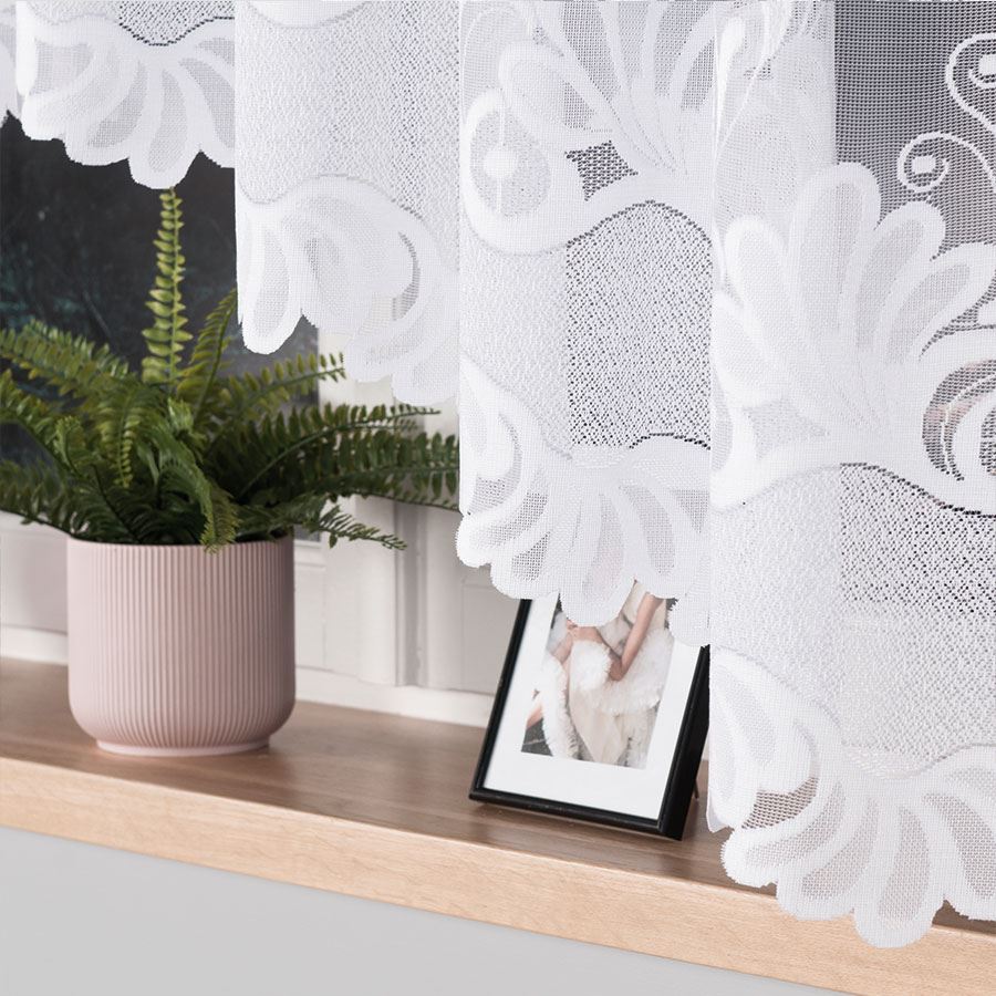 Kasjana - Ready-made Jacquard Curtain with Bottom Trim - 320X160 - White