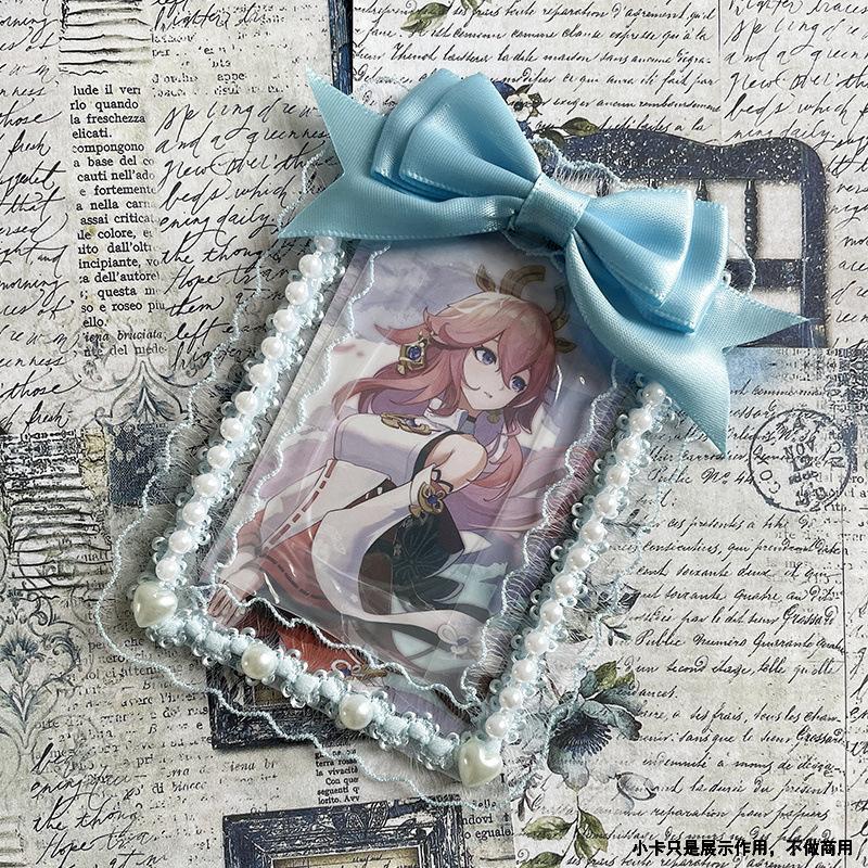 1 Pièce 3 Pouces Volant Kpop Porte-Présentation de Photocard Doux Mode Coréenne Nœud Housse de Protection pour Carte Photo Fournitures Étudiant Cadeau