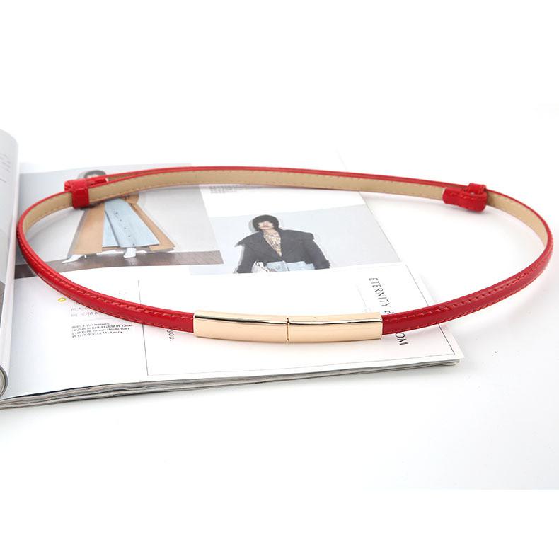 Fashionable Solid Color Gold Buckle Decoration Women Casual Slim Waist Belt For Fashion Dresses