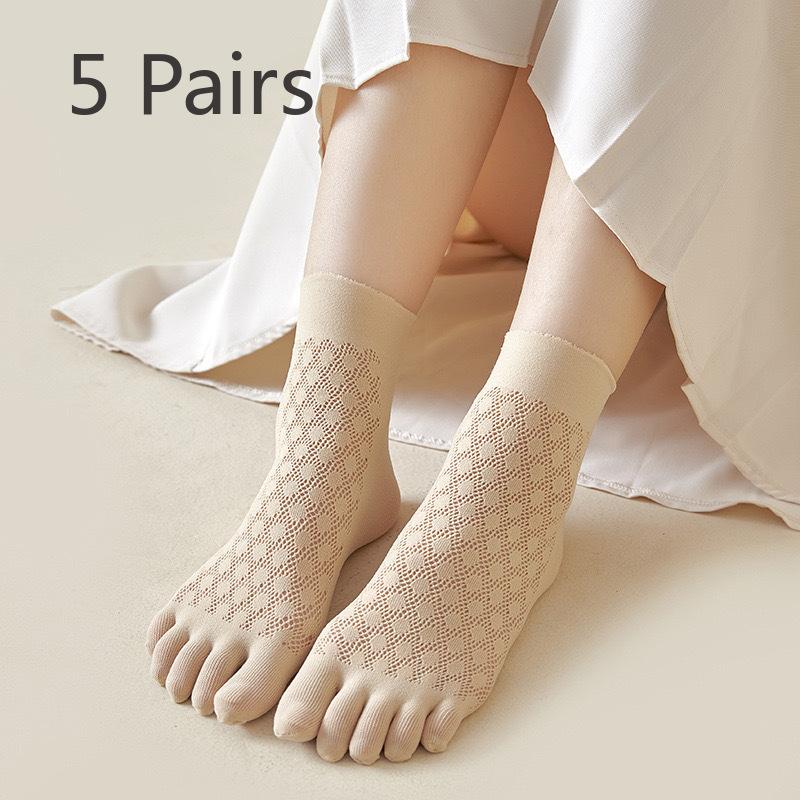 5 Pairs of Female Summer Thin Style Wicking and Deodorizing In The Tube Five Finger Socks