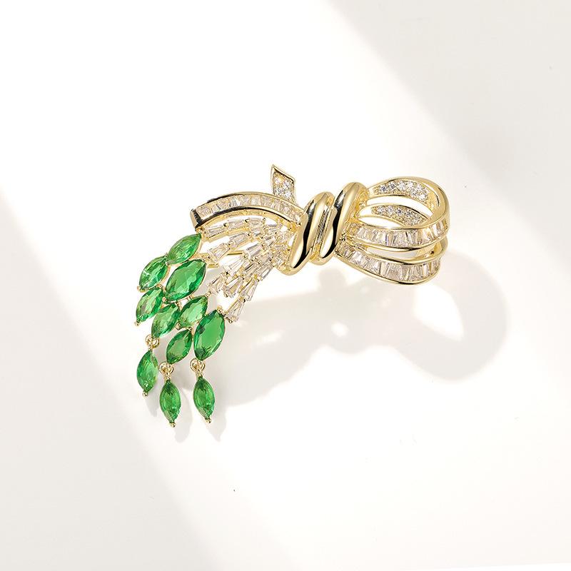Bo Xin Yun High-end Designer Tassel Bow Brooch with Zirconia Accents