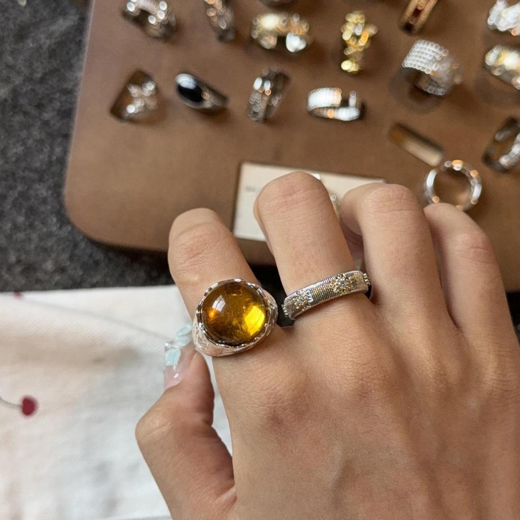 Retro Chinese Geometric Round Zircon Open Ring - High-End Luxury Finger Jewelry