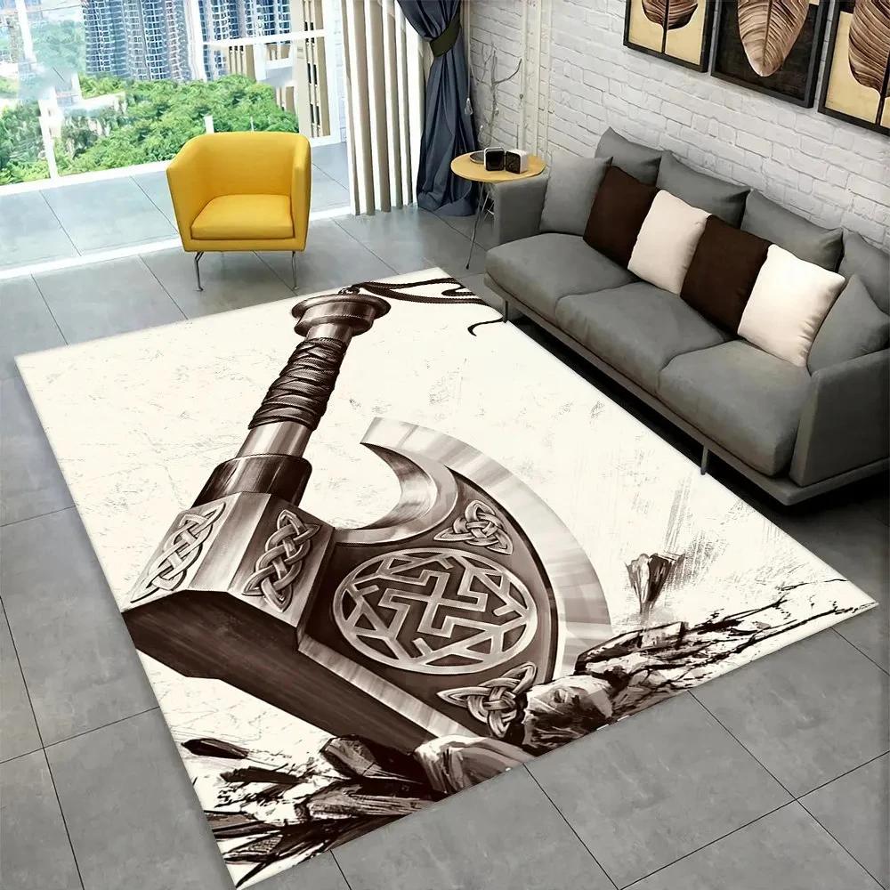 Nordic Viking Mythology Odin Valhalla Carpet Rug for Home Living Room Bedroom Sofa Doormat Decor,kid Area Rug Non-slip Floor Mat