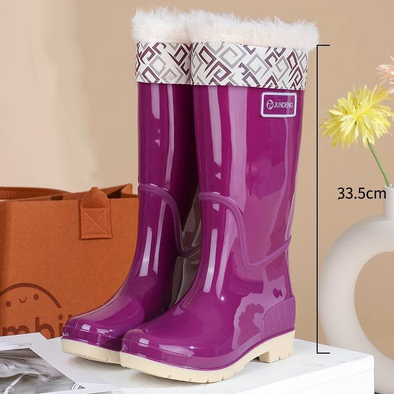 Tall Rain Boots With Waterproof Anti Slip And Plush Insulation Fashionable Adult Water Shoes
