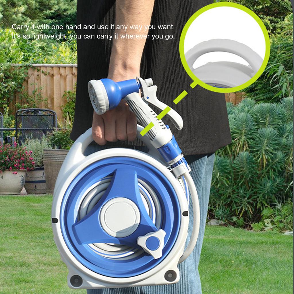 Multifunctional Garden Hose Reel Handheld Sunproof Hose Reel With 15m Water Pipe Nozzle For Home Yard Watering