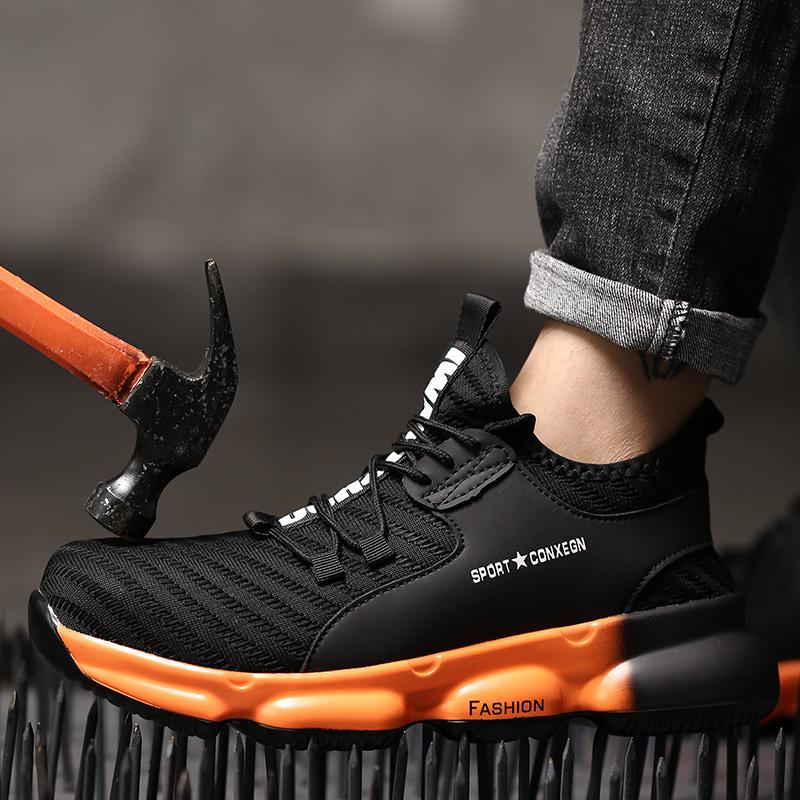Fashion Steel Toe Safety Shoes Man Lightweight Breathable Mesh Work Shoes Protective Work Sneakers For Men Women Work Safety Boots
