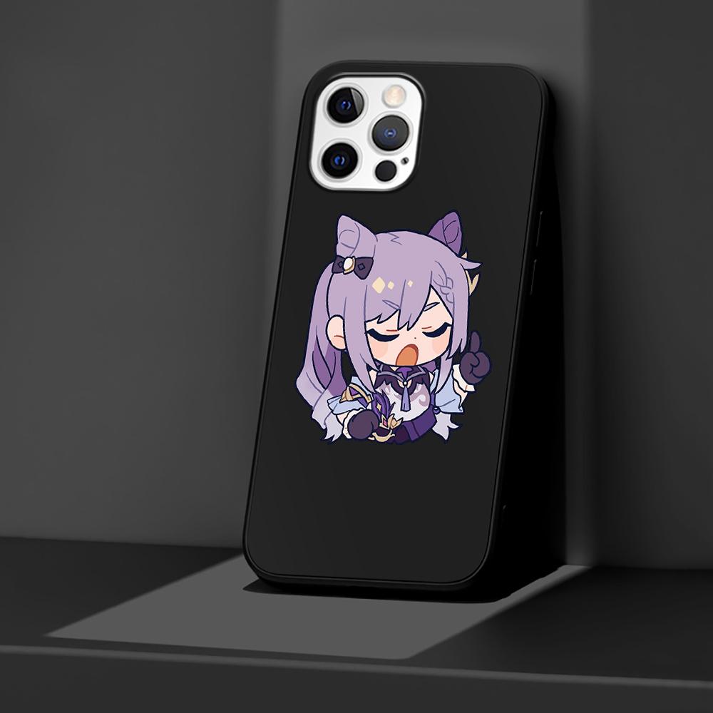 Phone Case for Apple iPhone 14 11 13 Pro Max 12 Mini XR 7 8 + SE 2020 XS 6 6s Plus 5 5s Genshin Impact Cute Silicone Black Cover