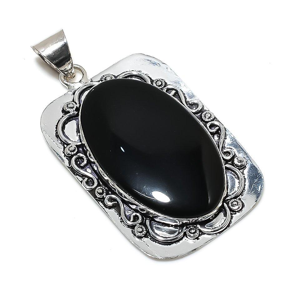 Black Onyx Gemstone 925 Sterling Silver Gift Jewelry Pendant 2.40"